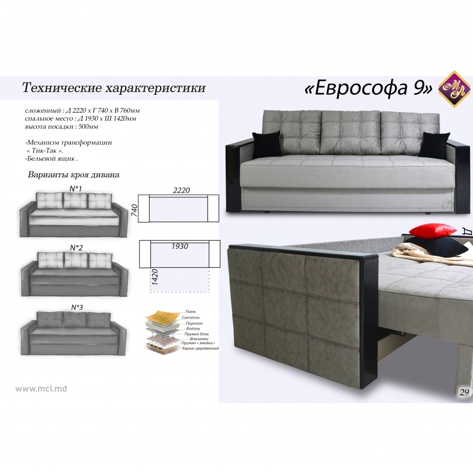 Кровать ЕВРОСОФА 9 Бонель К-1